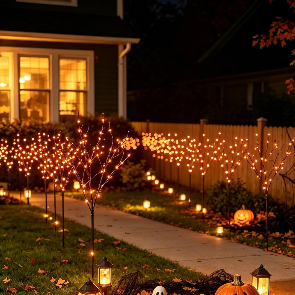 32-Inch Lighted Halloween Tree Branches with Timer, 100 Orange Fairy Lights, Battery Operated Black Twig Branches for Indoor and Outdoor Party Decoration