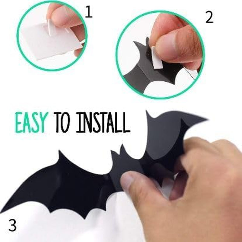 56Pack Bats Wall Decor Black Scary Wall Bats for Halloween, 3D Bats Halloween Wall Decor, Scary Decoration for Halloween Party Porch