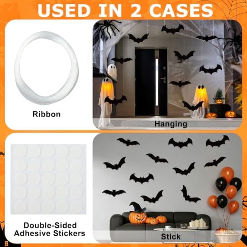 56Pack Bats Wall Decor Black Scary Wall Bats for Halloween, 3D Bats Halloween Wall Decor, Scary Decoration for Halloween Party Porch
