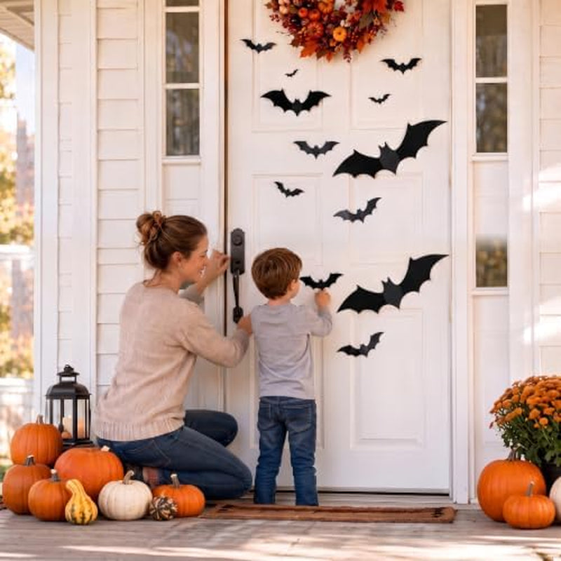 56Pack Bats Wall Decor Black Scary Wall Bats for Halloween, 3D Bats Halloween Wall Decor, Scary Decoration for Halloween Party Porch