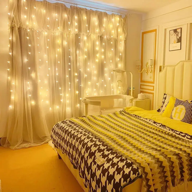 300 LED Warm White Curtain String Lights, 9.8Ft x 9.8Ft, Waterproof with 8 Lighting Modes for Bedroom, Wedding, Christmas, and Garden Decor