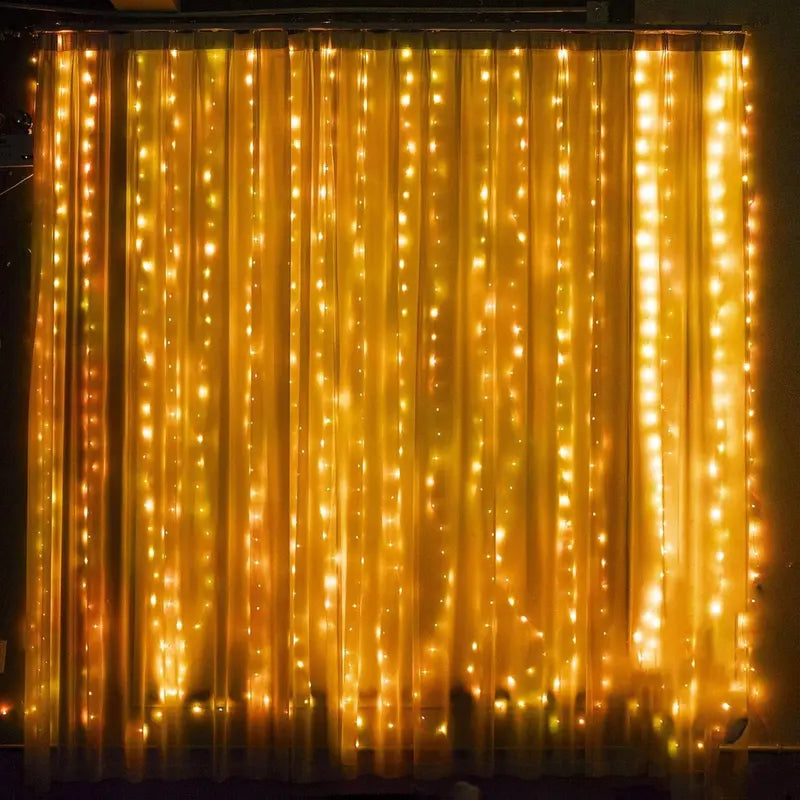 300 LED Warm White Curtain String Lights, 9.8Ft x 9.8Ft, Waterproof with 8 Lighting Modes for Bedroom, Wedding, Christmas, and Garden Decor
