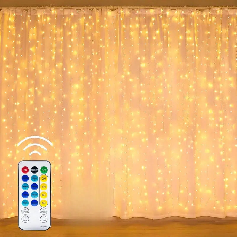 300 LED Warm White Curtain String Lights, 9.8Ft x 9.8Ft, Waterproof with 8 Lighting Modes for Bedroom, Wedding, Christmas, and Garden Decor