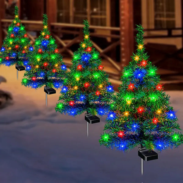 EVEDIOR 4-Pack 35.4-Inch Multicolor LED Solar Christmas Tree Pathway Lights for Outdoor Yard, Garden, Walkway, and Patio Decorations