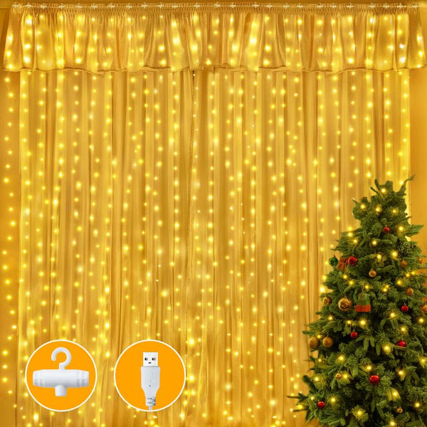 Ollny 200 LED Waterproof Curtain Fairy Lights - 6.6x6.6 Ft Elegant String Lights for Magical Bedroom Ambiance and Christmas Decor