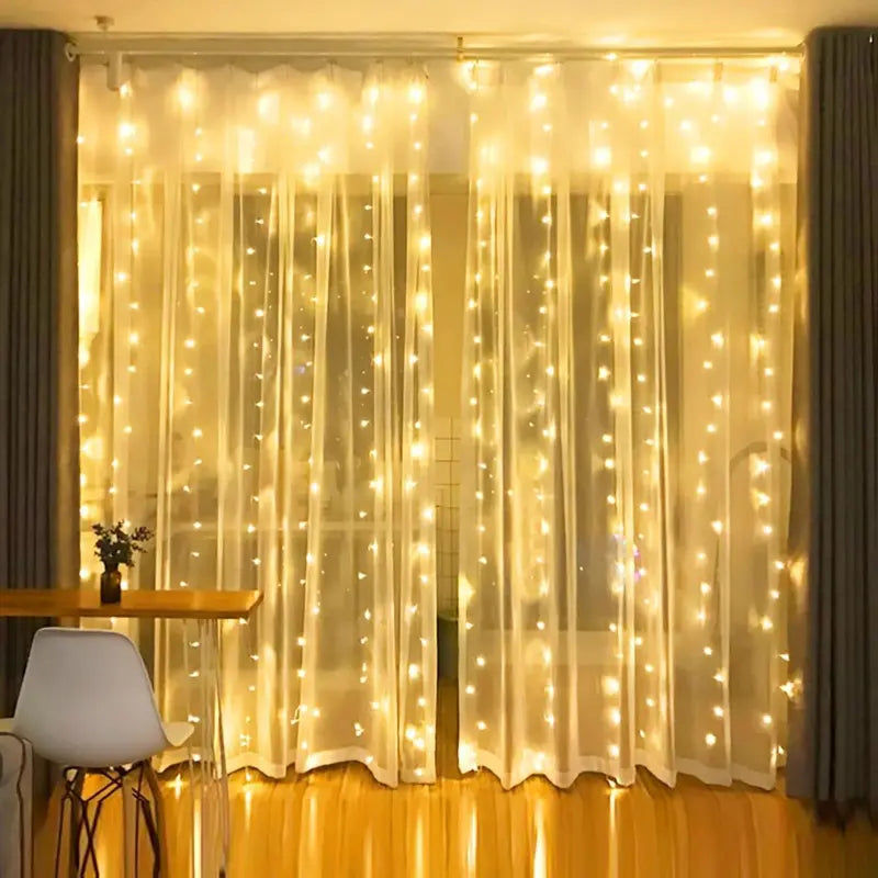 300 LED Warm White Curtain String Lights, 9.8Ft x 9.8Ft, Waterproof with 8 Lighting Modes for Bedroom, Wedding, Christmas, and Garden Decor