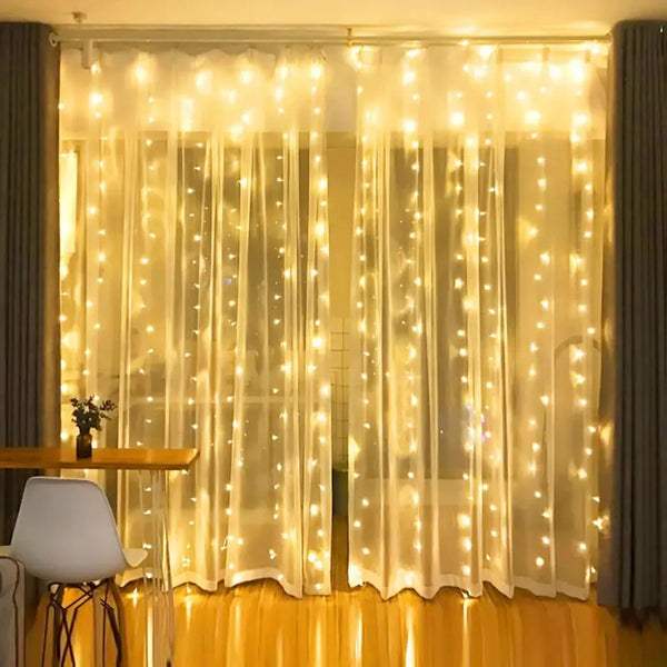 300 LED Warm White Curtain String Lights, 9.8Ft x 9.8Ft, Waterproof with 8 Lighting Modes for Bedroom, Wedding, Christmas, and Garden Decor