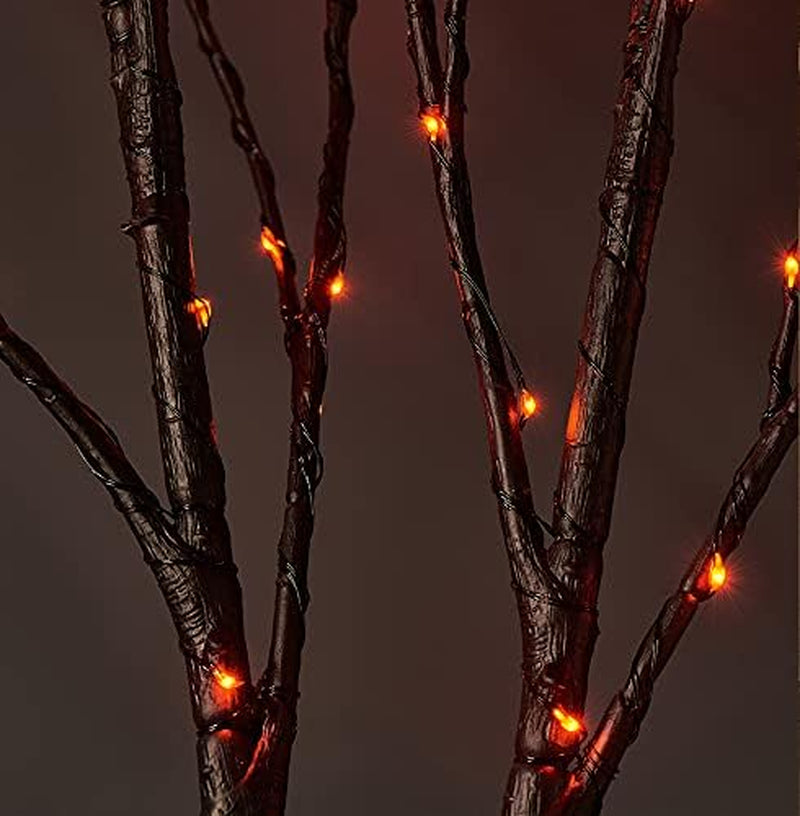 32-Inch Lighted Halloween Tree Branches with Timer, 100 Orange Fairy Lights, Battery Operated Black Twig Branches for Indoor and Outdoor Party Decoration