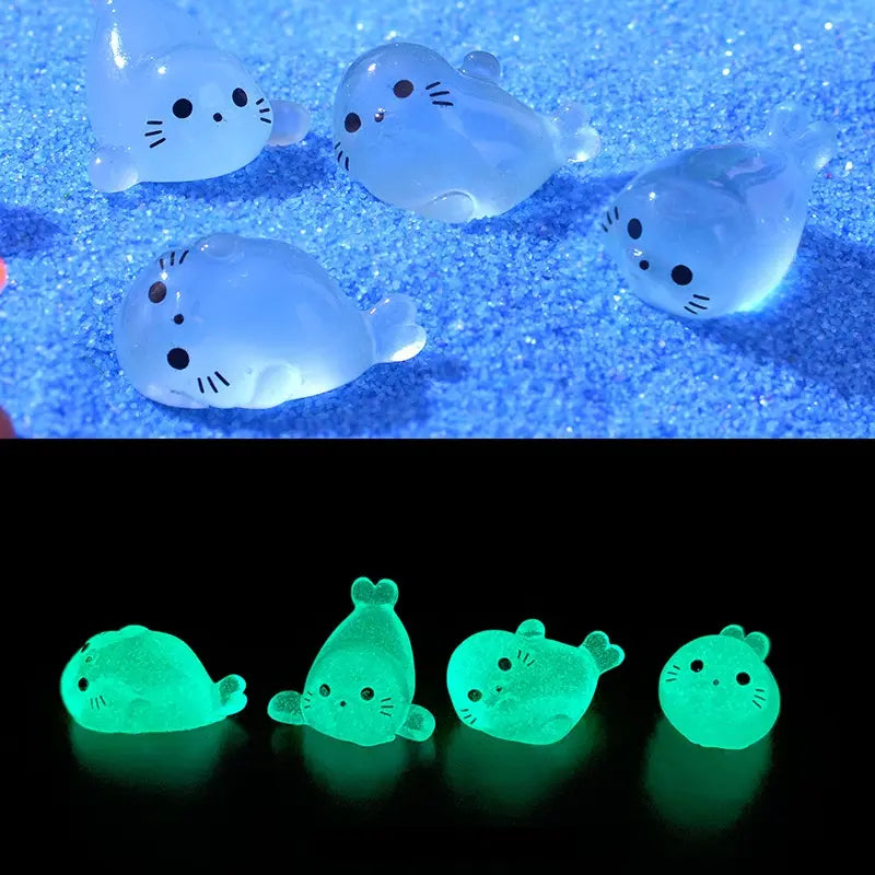 Glowing Mini Seal Resin Figurines Set - Creative Animal Desktop Decor, Unique Collectible Models, Ideal Gift for Home Decoration