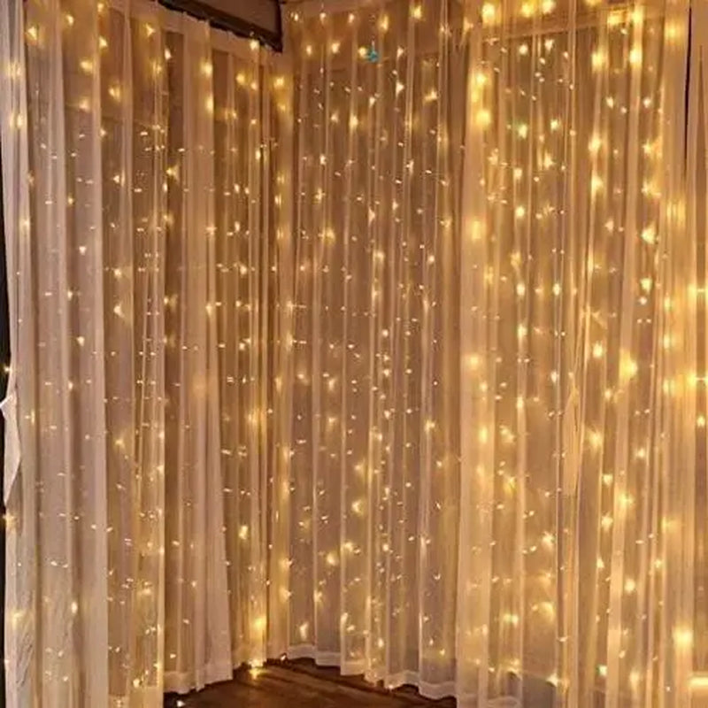 300 LED Warm White Curtain String Lights, 9.8Ft x 9.8Ft, Waterproof with 8 Lighting Modes for Bedroom, Wedding, Christmas, and Garden Decor